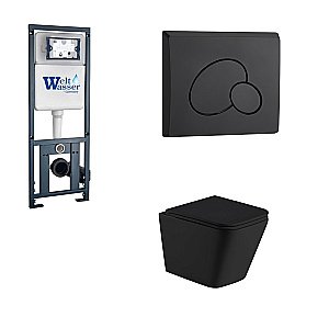 Унитаз с инсталляцией WeltWasser MARBERG 410+GELBACH 043 GL-BL+MAR 410 RD MT-BL черный/кнопка черная матовая, безободковый, с крышкой микролифт, слив торнадо купить в интернет-магазине Sanbest