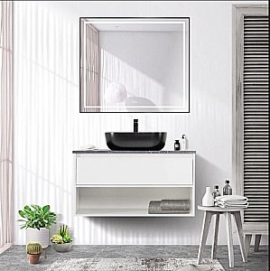 Зеркало BelBagno SPC-KRAFT-800-800-LED-TCH-WARM-NERO в ванную от интернет-магазине сантехники Sanbest