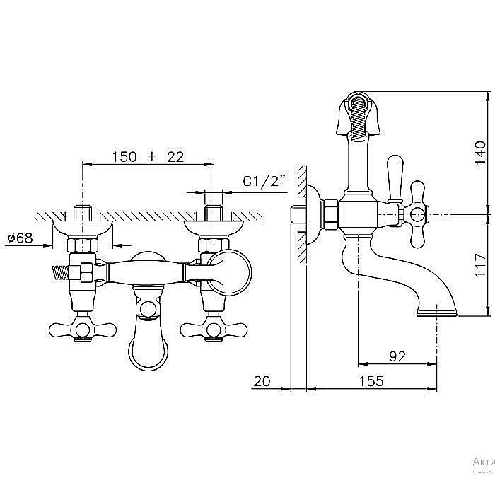 Смеситель для ванны Nicolazzi Nuova Brenta 2501GB золото купить в интернет-магазине сантехники Sanbest