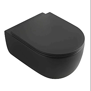 Унитаз подвесной Veconi Rino VRI-49TB черный матовый, безободковый, с крышкой микролифт, слив торнадо купить в интернет-магазине Sanbest
