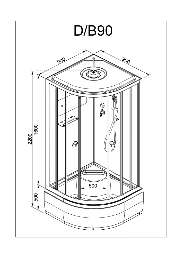 Душевая кабина Deto Серия B B90 BLACK 90x90 купить в интернет-магазине Sanbest