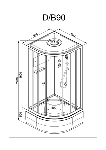 Душевая кабина Deto Серия B B90 BLACK 90x90 купить в интернет-магазине Sanbest