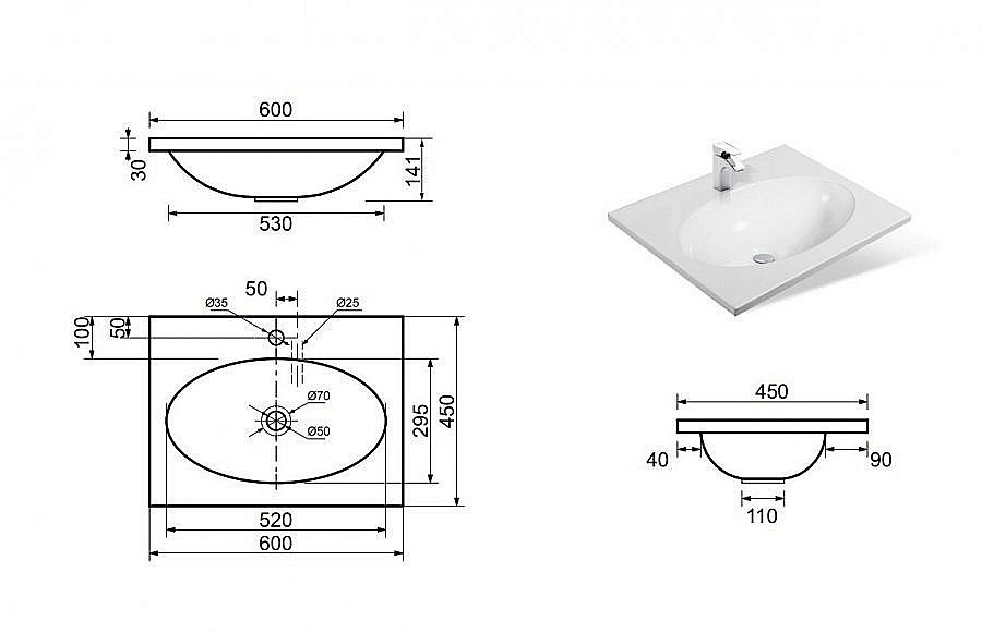 Тумба с раковиной Эстет Vegas 60 белая для ванной в интернет-магазине Sanbest