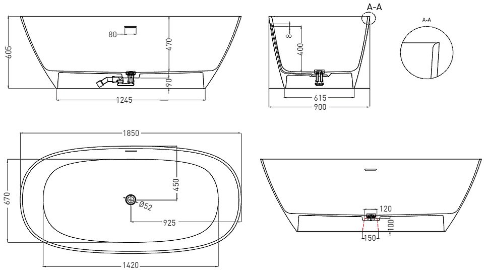 Ванна Salini Sofia S-Sense 185х90 102519G белая купить в интернет-магазине Sanbest