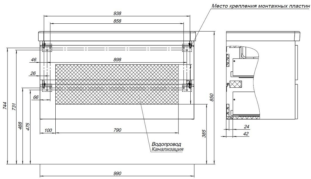 Тумба с раковиной Aquanet Вега 100 мисти грин для ванной в интернет-магазине Sanbest