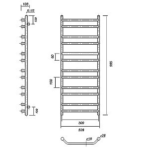 Полотенцесушитель водяной Domoterm Лаура П12 500x985 АБР бронза купить в интернет-магазине сантехники Sanbest
