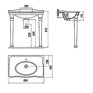 Консоль с раковиной Creavit Antik 80 AN080-00CB00E-AD00 белая/декор золото для ванной в интернет-магазине сантехники Sanbest