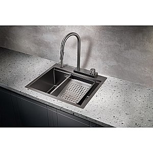 Мойка кухонная Milacio Denia 57 Steel MC.77409 вороненая сталь купить в интернет-магазине сантехники Sanbest