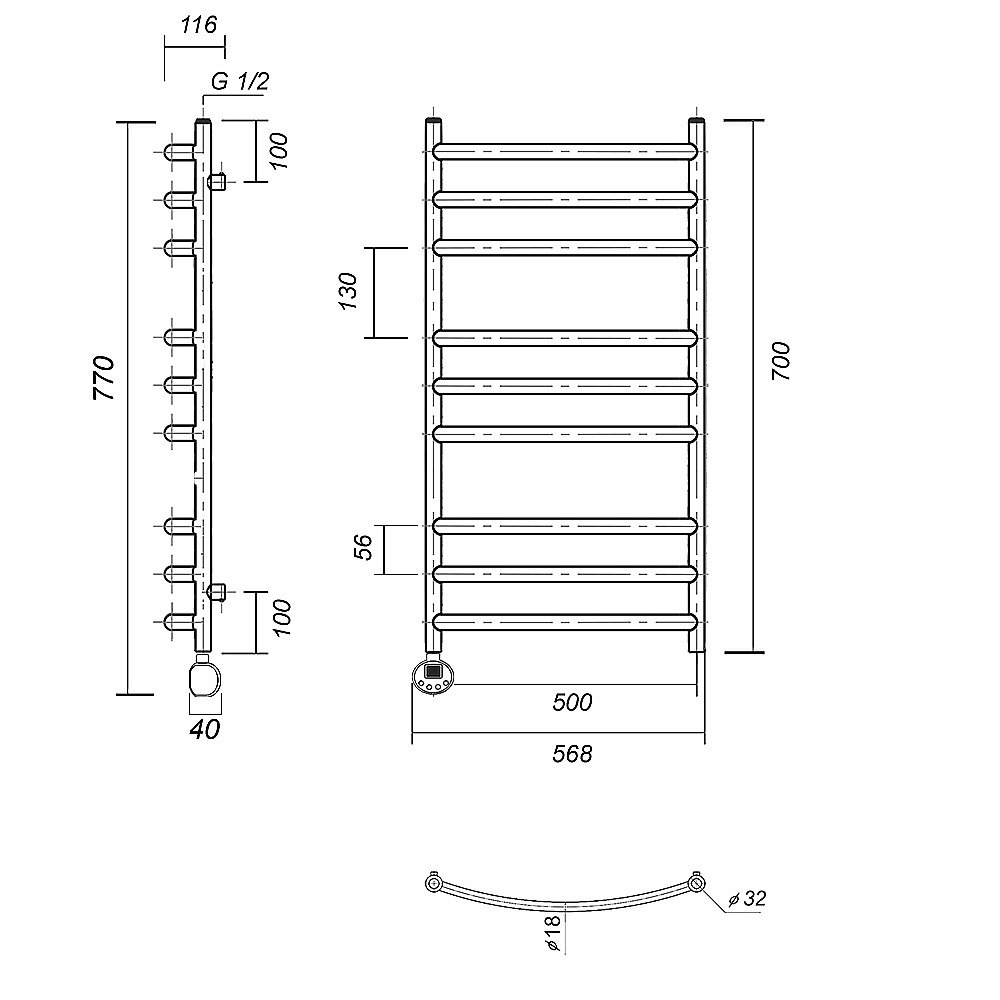 Полотенцесушитель электрический Domoterm Калипсо П9 500x700 БЕЛ E белый купить в интернет-магазине сантехники Sanbest