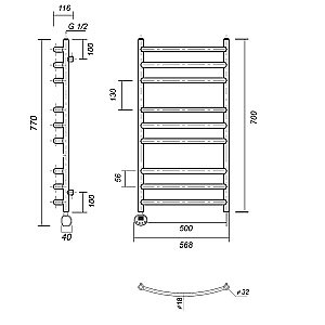 Полотенцесушитель электрический Domoterm Калипсо П9 500x700 БЕЛ E белый купить в интернет-магазине сантехники Sanbest