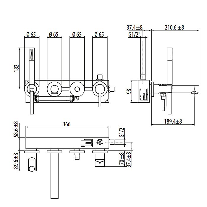 Смеситель для ванны Gattoni Circle One 9005/90NO купить в интернет-магазине сантехники Sanbest