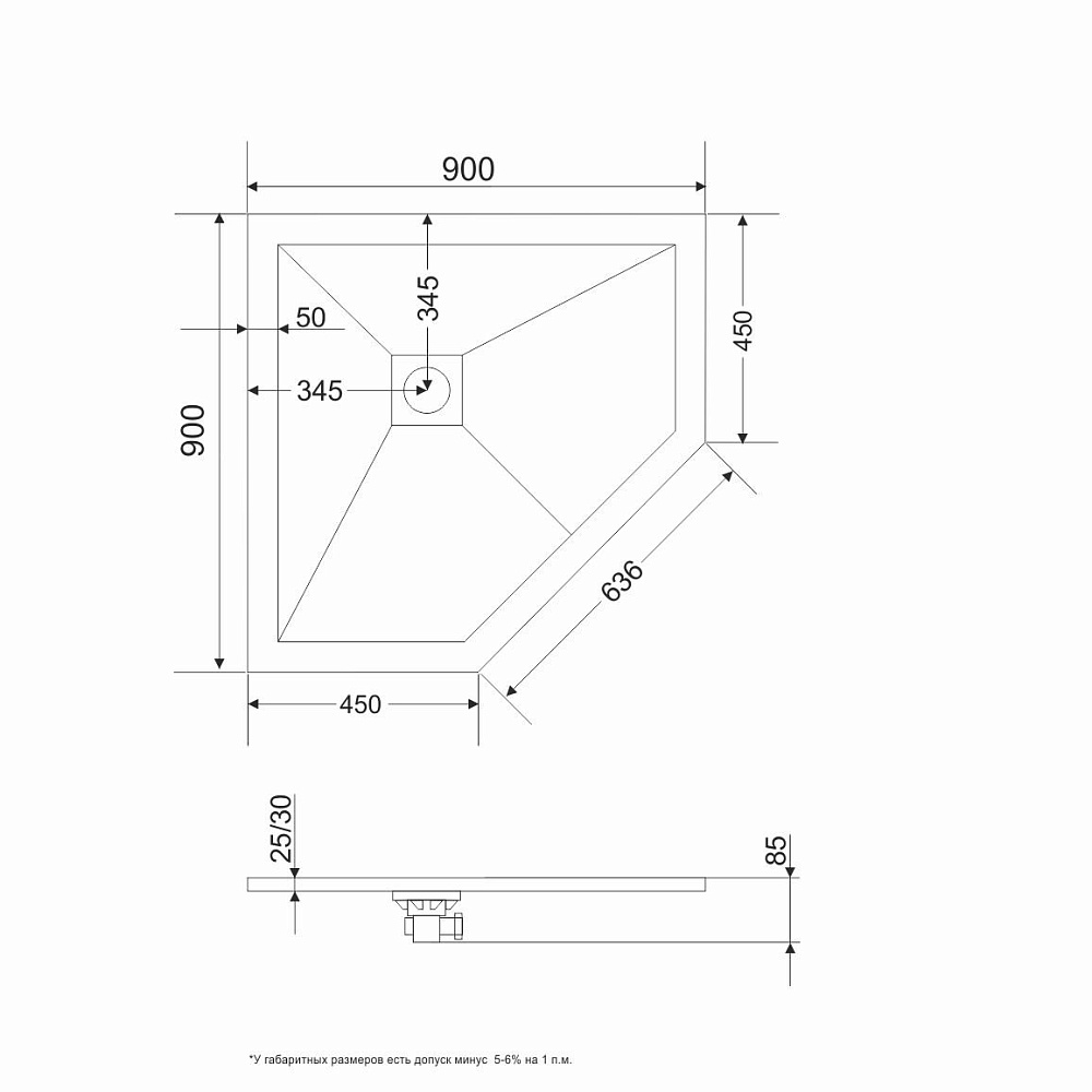 Душевой поддон Grossman STRONG 90x90 пятиугольный белый купить в интернет-магазине Sanbest