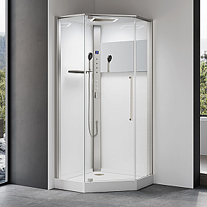 Душевая кабина Black&White Galaxy 90х90 8065N с гидромассажем, стекло прозрачное/профиль брашированный никель купить в интернет-магазине Sanbest