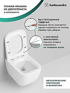 Унитаз подвесной Ambassador Forsa 243K19003S с крышкой микролифт, белый купить в интернет-магазине Sanbest