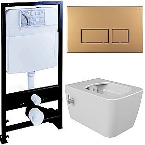 Унитаз Boheme Zen 967-2-WM с инсталяцией и кнопкой 664-G белый матовый/золото, безободковый, с функцией биде купить в интернет-магазине Sanbest