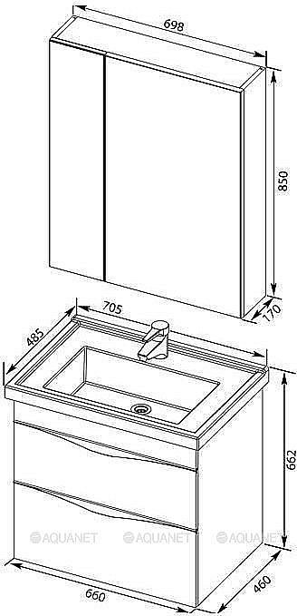 Тумба с раковиной Aquanet Эвора 70 для ванной в интернет-магазине Sanbest