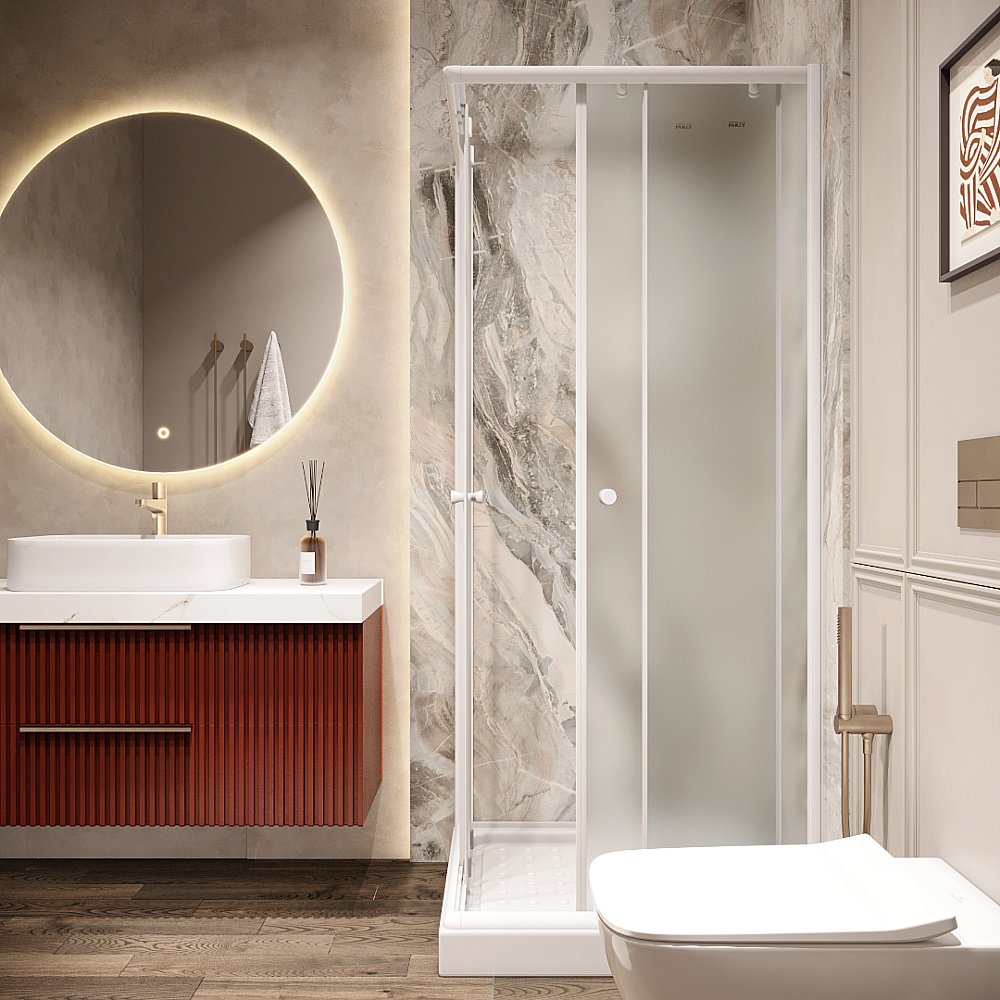 Душевой уголок Parly ZFQ81 80x80 стекло матовое/профиль белый купить в интернет-магазине Sanbest