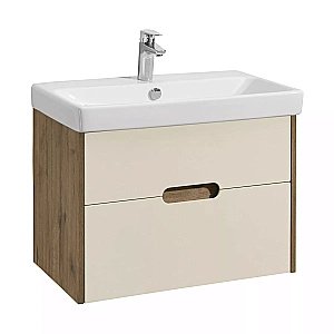Тумба с раковиной Акватон Оливия 70 бежевая/дуб веллингтон для ванной в интернет-магазине Sanbest