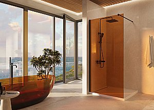 Душевая перегородка Vincea Walk-In VSW-1H100GSB 100 профиль черный матовый/стекло янтарь купить в интернет-магазине Sanbest