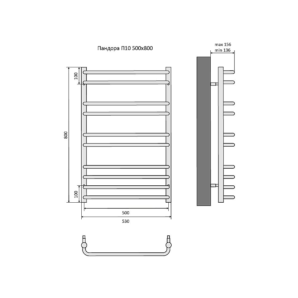 Полотенцесушитель Aquatek Пандора П10 500х800 AQ RRС1080CH хром купить в интернет-магазине сантехники Sanbest