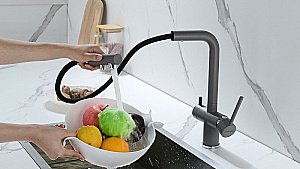 Смеситель для кухни Paulmark Serpentine Se213222-GRM серый металлик купить в интернет-магазине сантехники Sanbest