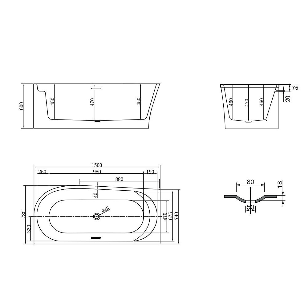 Ванна акриловая Vincea VBT-301-150 150х78 купить в интернет-магазине Sanbest