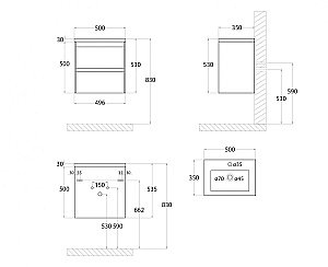 Тумба с раковиной Art&Max Family-M 50 подвесная, угольный камень для ванной в интернет-магазине Sanbest