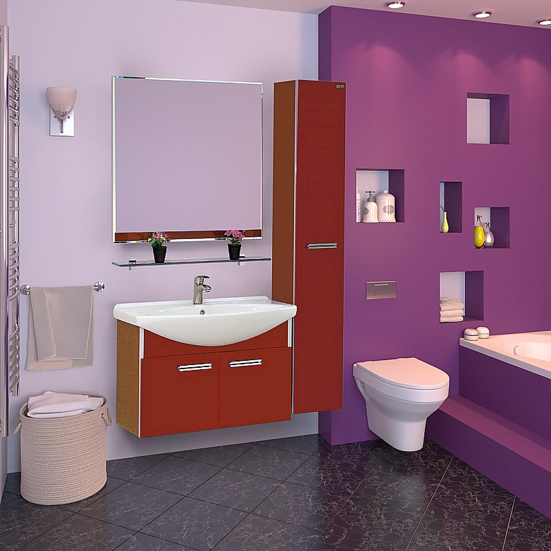 Тумба с раковиной подвесная Misty Джулия 85 красная для ванной в интернет-магазине Sanbest