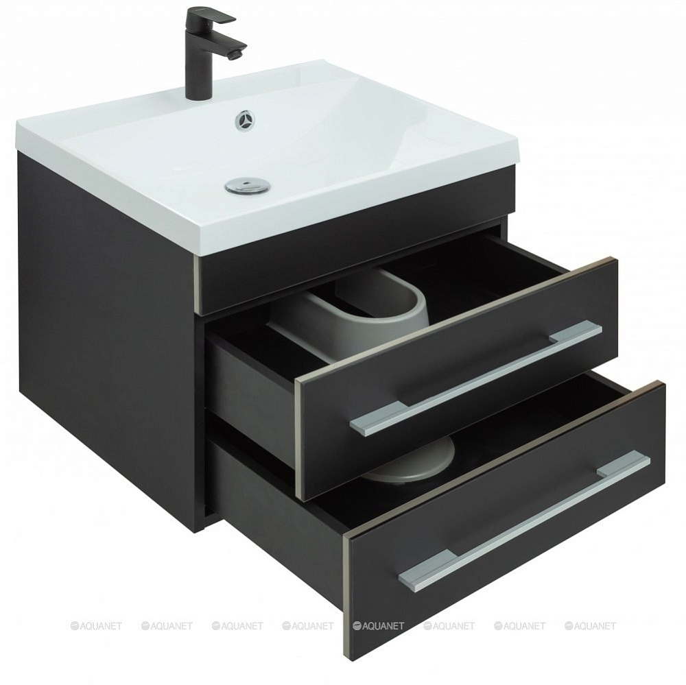 Тумба с раковиной Aquanet Верона 58 New черная матовая для ванной в интернет-магазине Sanbest