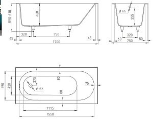 Ванна S-Stone Salini ORNELLA 102321M 170x75 Матовая купить в интернет-магазине Sanbest