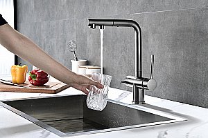 Смеситель для кухни Paulmark Serpentine Se213222-GM вороненая сталь купить в интернет-магазине сантехники Sanbest