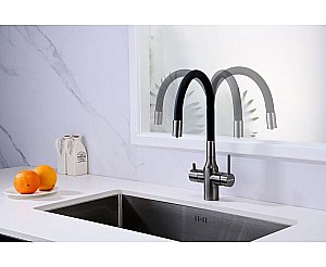 Смеситель для кухни Paulmark Salix Sa213419-GM вороненая сталь/черный купить в интернет-магазине сантехники Sanbest