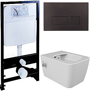 Унитаз Boheme Zen 967-2-WM, безободковый, с инсталяцией, с функцией биде, белый матовый, кнопка 664 черная купить в интернет-магазине Sanbest