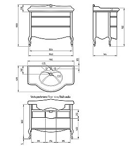 Тумба с раковиной Migliore Impero 110 Oliva с ящиками для ванной в интернет-магазине Sanbest