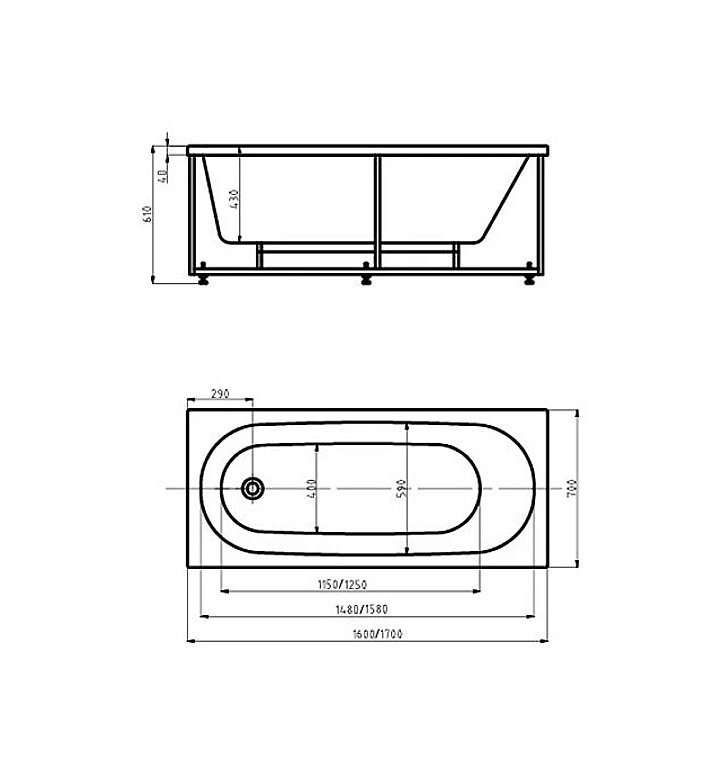Ванна акриловая Aquatek Оберон 170x70 OBR170-0000165 белая купить в интернет-магазине Sanbest