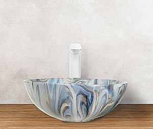 Раковина накладная WeltWasser WW ELBACH 3003 M814 40 бело-голубой мрамор купить в интернет-магазине Sanbest