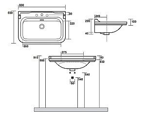 Раковина Kerasan Waldorf 80 4141K1bi*1+811393br белая, заглушка бронза купить в интернет-магазине Sanbest