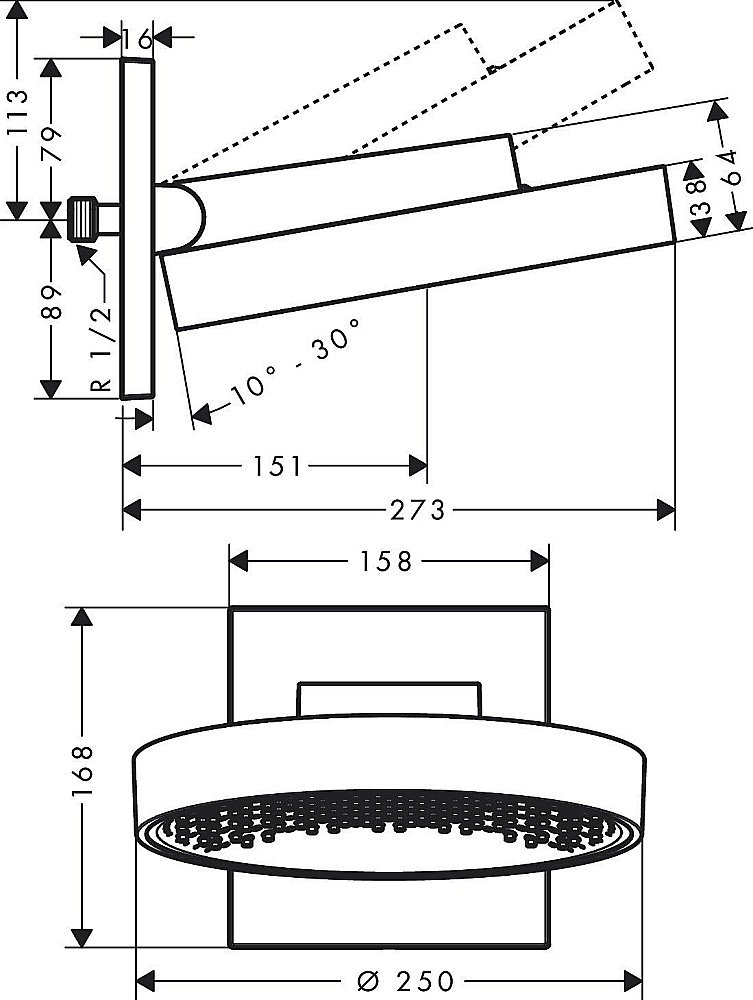 Верхний душ Hansgrohe Rainfinity 250 1jet Хром 26226000 купить в интернет-магазине сантехники Sanbest