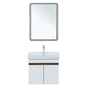 Тумба с раковиной Aquanet Оптима 60 344791+301803 дуб рустикальный/белый сатин для ванной в интернет-магазине Sanbest