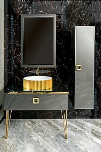 Консоль с раковиной и столешницей Armadi Art LUCIDO 80 глянцевый графит для ванной в интернет-магазине сантехники Sanbest