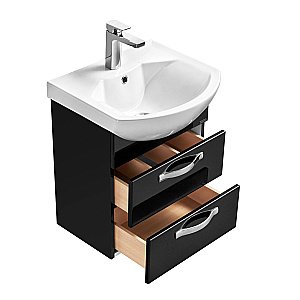 Тумба с раковиной Акватон Ария 50 М черная глянцевая для ванной в интернет-магазине Sanbest