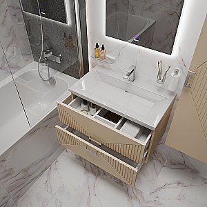 Тумба с раковиной подвесная Grossman ЛУКСОР 60 с 2-я ящ, бежевая матовая для ванной в интернет-магазине Sanbest