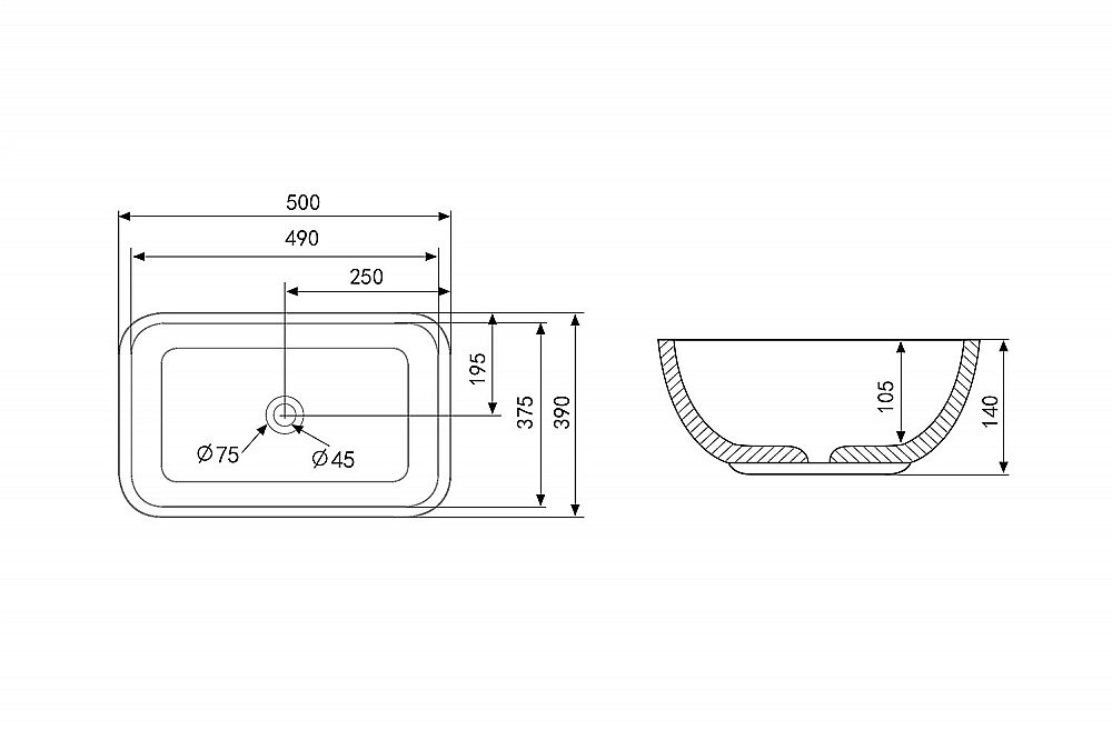 Раковина накладная ABBER Rechteck AC2202MW 50 белая матовая купить в интернет-магазине Sanbest
