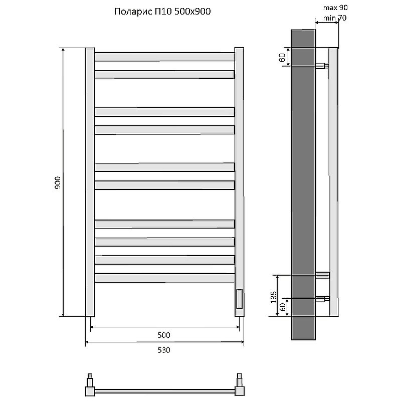 Полотенцесушитель Aquatek Поларис П10 50х90 AQ EL KO1090CH хром купить в интернет-магазине сантехники Sanbest