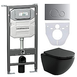 Унитаз подвесной Ceramica Nova Metropol CN4002MB_1001M_1000 черный матовый, безободковый, с крышкой микролифт, с инсталляцией и кнопкой хром матовой купить в интернет-магазине Sanbest