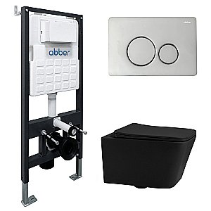 Унитаз подвесной Abber Rechteck AC1201MB-AC0105-AC0121 черный матовый, безободковый, с инсталляцией, с крышкой микролифт, с кнопкой хром купить в интернет-магазине Sanbest