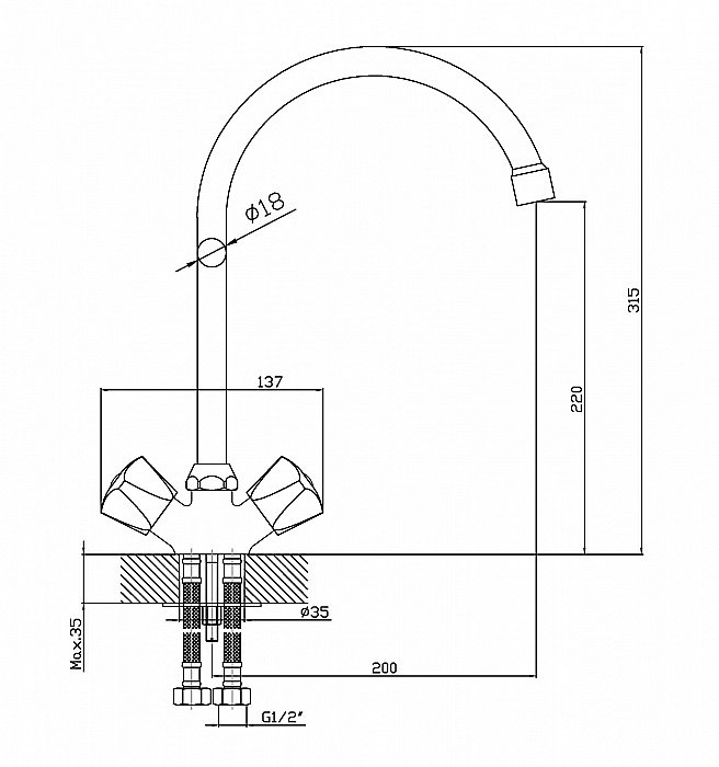 Смеситель для кухни Agger Retro-S A1800000 хром купить в интернет-магазине сантехники Sanbest