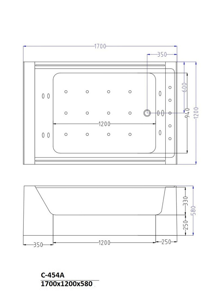 Акриловая ванна CeruttiSpa C-454A 170x120 купить в интернет-магазине Sanbest