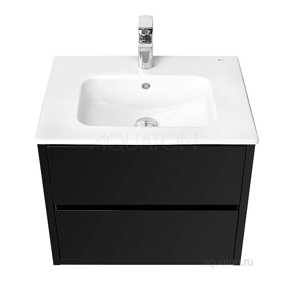 Тумба с раковиной Акватон Римини 60 черная глянцевая для ванной в интернет-магазине Sanbest
