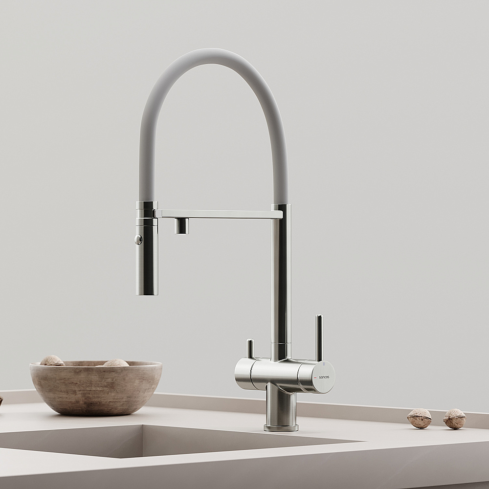 Смеситель для кухни Sancos Imola SC4010BNwh брашированный никель/белый купить в интернет-магазине сантехники Sanbest